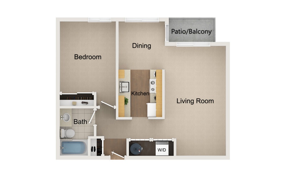 A10 - 1 bedroom floorplan layout with 1 bath and 685 square feet.