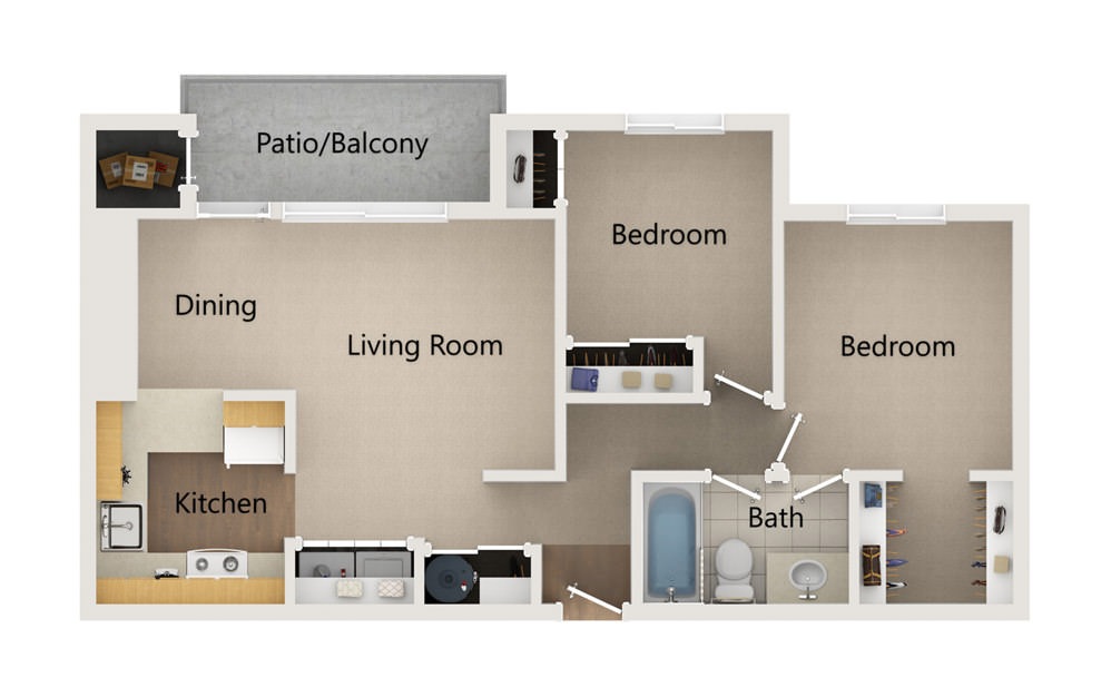 B3 - 2 bedroom floorplan layout with 1 bath and 796 square feet.