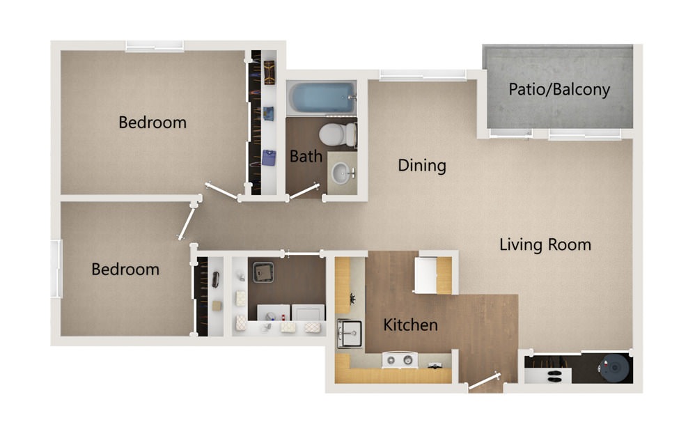 B4 - 2 bedroom floorplan layout with 1 bath and 807 square feet.